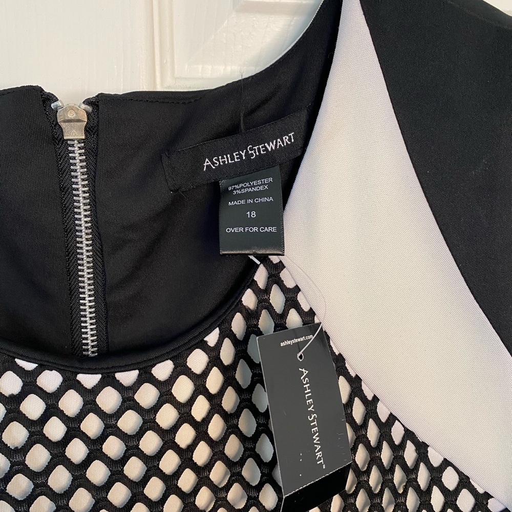 NWT Ashley Stewart Black & White Mesh Panel Sheath Dress Size 18 - Picture 5 of 5